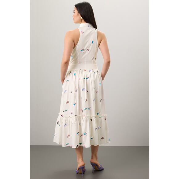 PRABAL GURUNG X RTR White Cotton Floral Embroidered Sleeveless Midi Dress 10 - Picture 4 of 16